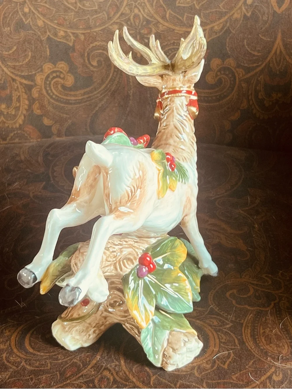 Fitz and Floyd Christmas Reindeer Festive Candle Holder Figurine